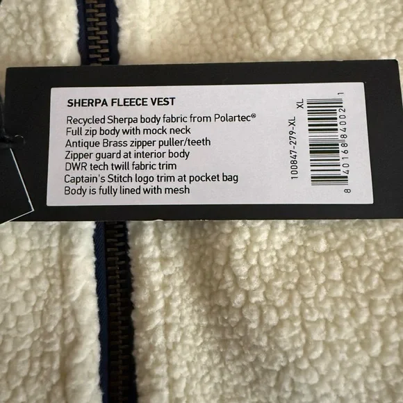 NWT Rhone Men's Cream and Navy blue Sherpa fleeceVest polartec xl - Picture 3 of 8